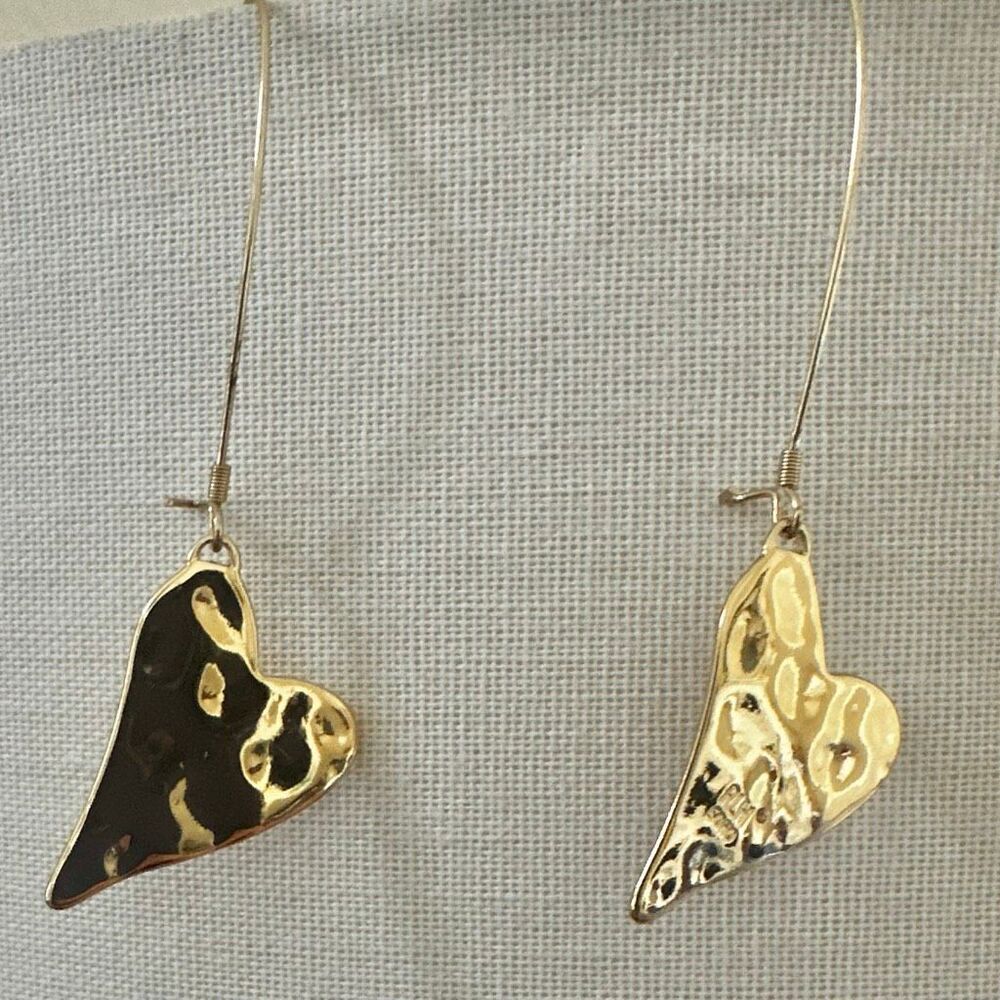 Robert Lee Morris Soho Hammered Heart Long-Wire Earrings gold tone